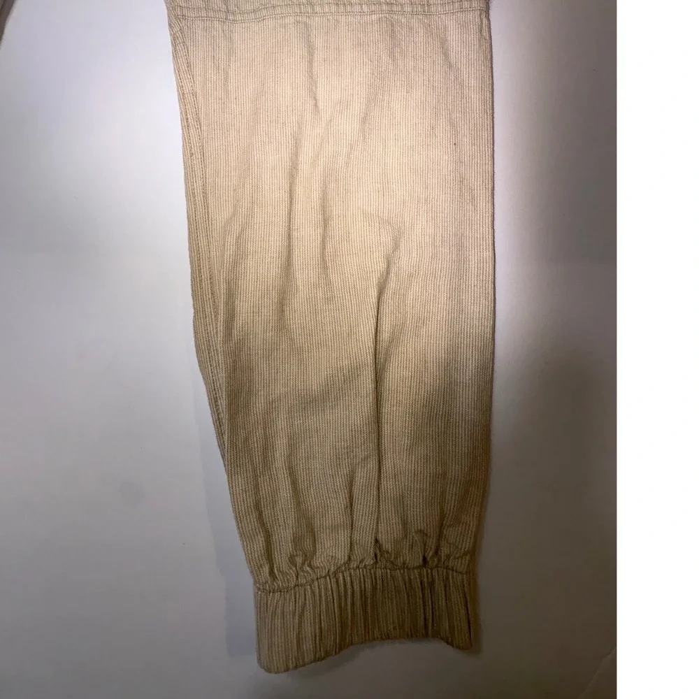 Sean John Mens Linen Blend Pinstripe Jogger Pants Beige Tan Size 34 Elastic Cuff
